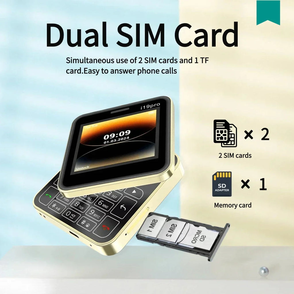 Telefon Mini i19 Pro Slide Button – 2.4", Dual SIM, 2G GSM, camera, FM, Bluetooth, butoane, deblocat - PromotiiZilnice