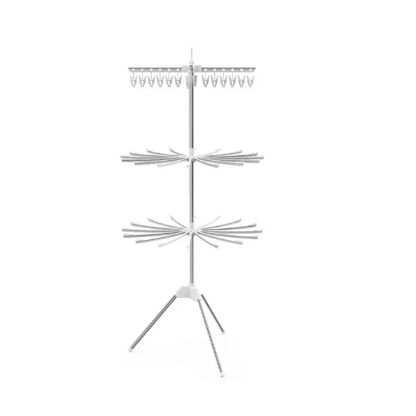 Uscator de rufe vertical, cu 3 niveluri rotative, 1 nivel cu clesti, pliabil, uscor de depozitat, din metal si plastic, alb/argintiu PromotiiZilnice