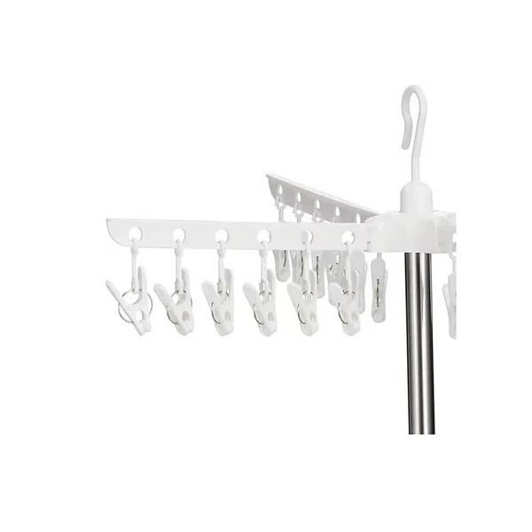 Uscator de rufe vertical, cu 3 niveluri rotative, 1 nivel cu clesti, pliabil, uscor de depozitat, din metal si plastic, alb/argintiu PromotiiZilnice