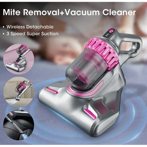 Aspirator de pat anti-acarieni, wireless, igienizare profunda, usor si manevrabil, 10000Pa, cu 8000 de vibratii pe minut, Violet PromotiiZilnice