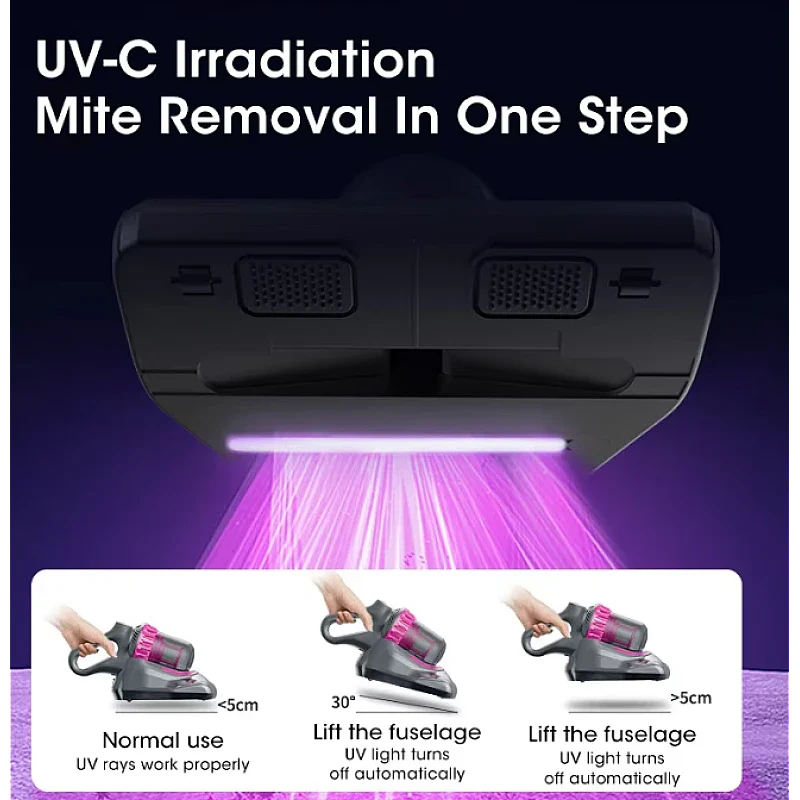 Aspirator de pat anti-acarieni, wireless, igienizare profunda, usor si manevrabil, 10000Pa, cu 8000 de vibratii pe minut, Violet PromotiiZilnice