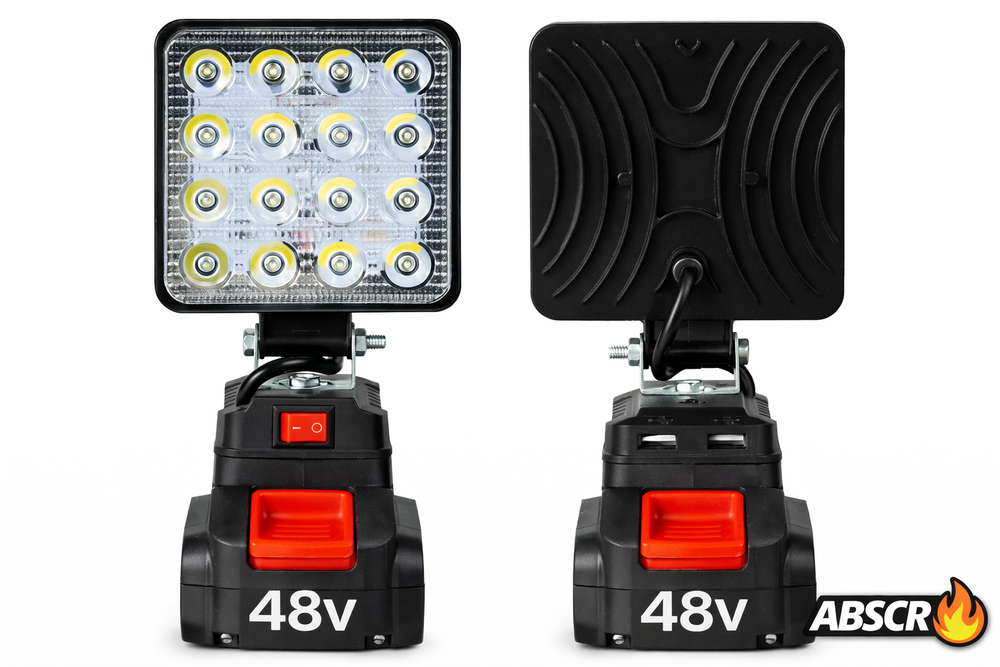 Lampa de lucru LED portabilă 48W cu acumulator Li-Ion 48V – Proiector reglabil 90°, iluminare puternică, autonomie mare PromotiiZilnice