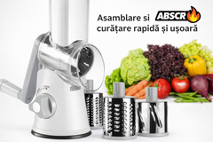 Răzătoare Manuală 3 în 1 pentru Legume, Fructe și Nuci – 3 Lame din Oțel Inoxidabil, Multifuncțională, cu Ventuză și Maner Rotativ BoomSale
