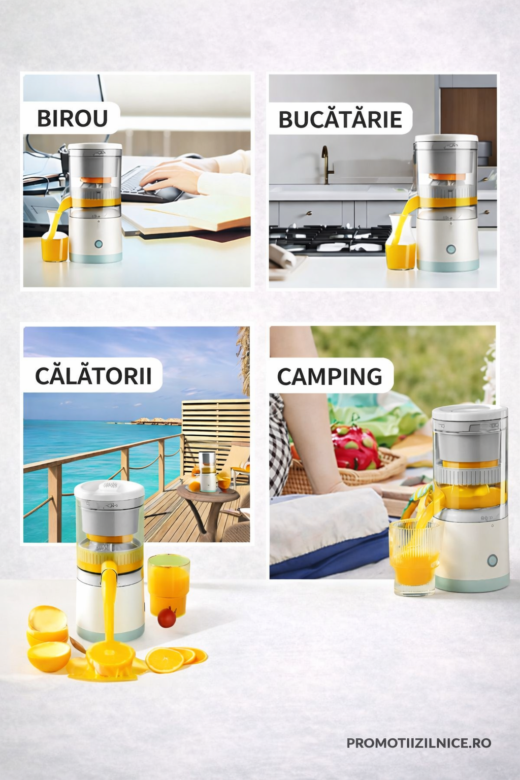 Storcător electric de citrice portabil 45W, 500ml, încărcare USB, alb/turcoaz – Suc proaspăt rapid, sistem separare pulpă Imagine secundară a produsului