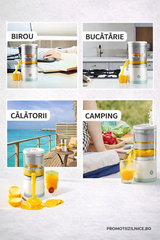 Storcător electric de citrice portabil 45W, 500ml, încărcare USB, alb/turcoaz – Suc proaspăt rapid, sistem separare pulpă PromotiiZilnice