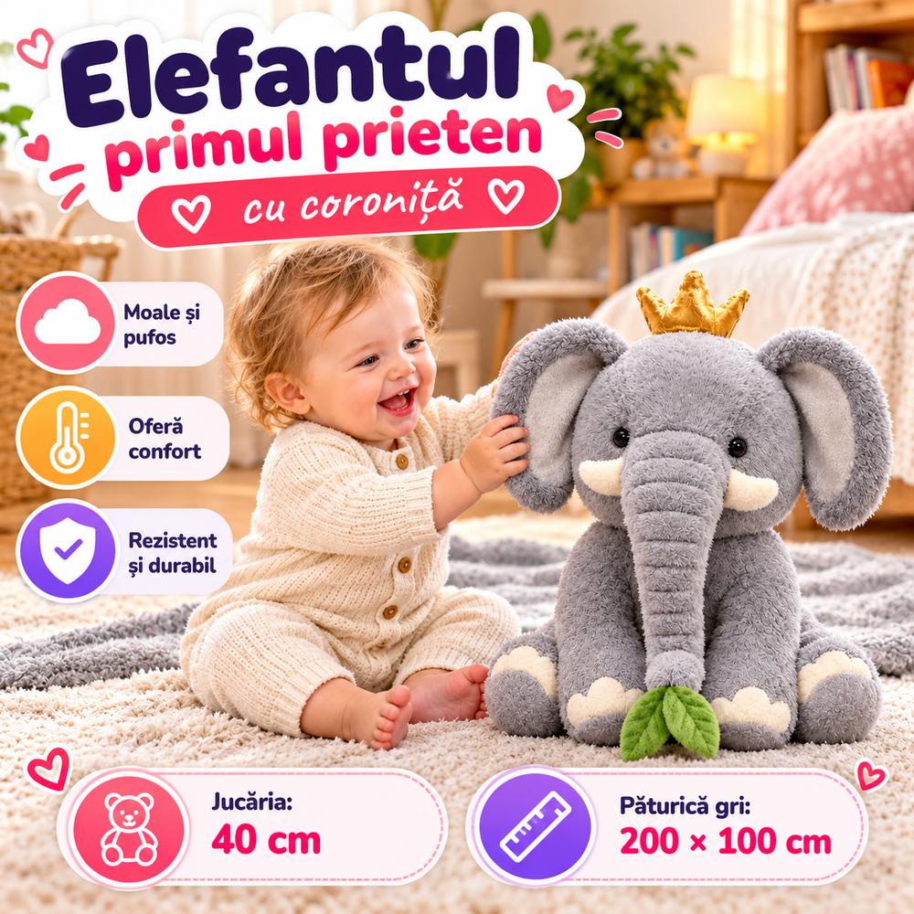 Jucărie de Pluș 2 în 1 cu Păturică Pufoasă 200 × 100 cm, Fermoar Ascuns, Panda, Gâscă, Ursuleț sau Elefant, Model la Alegere Powersale