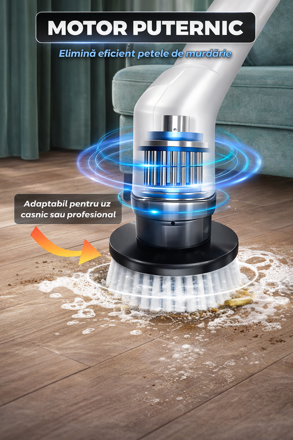 Perie Electrica Rotativa 9 in 1 cu 9 Capete, 2 Viteze, Maner Reglabil, Autonomie Mare, LED PromotiiZilnice