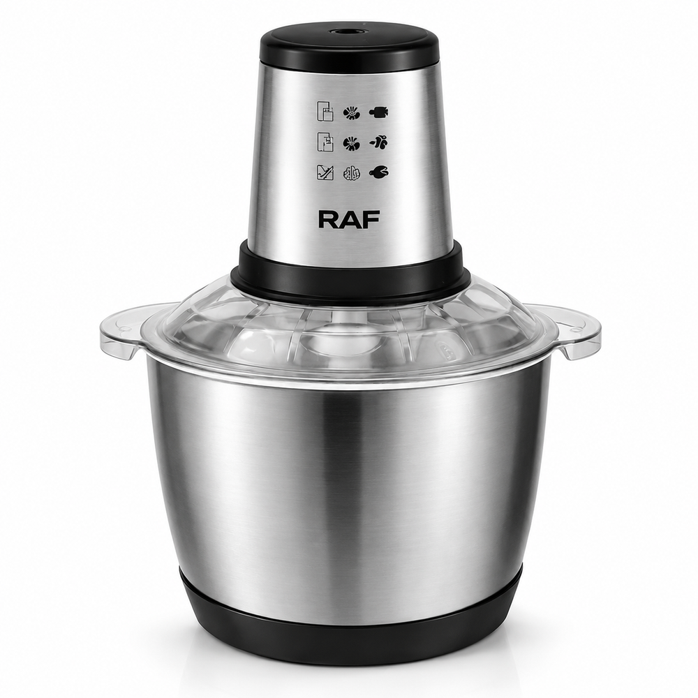 Set 2x Tocator Electric RAF R.7031, 1000W, Bol Inox 3L, 2 Viteze, 4 Lame din Otel Inoxidabil – Tocare Rapida Carne, Legume, Fructe Powersale