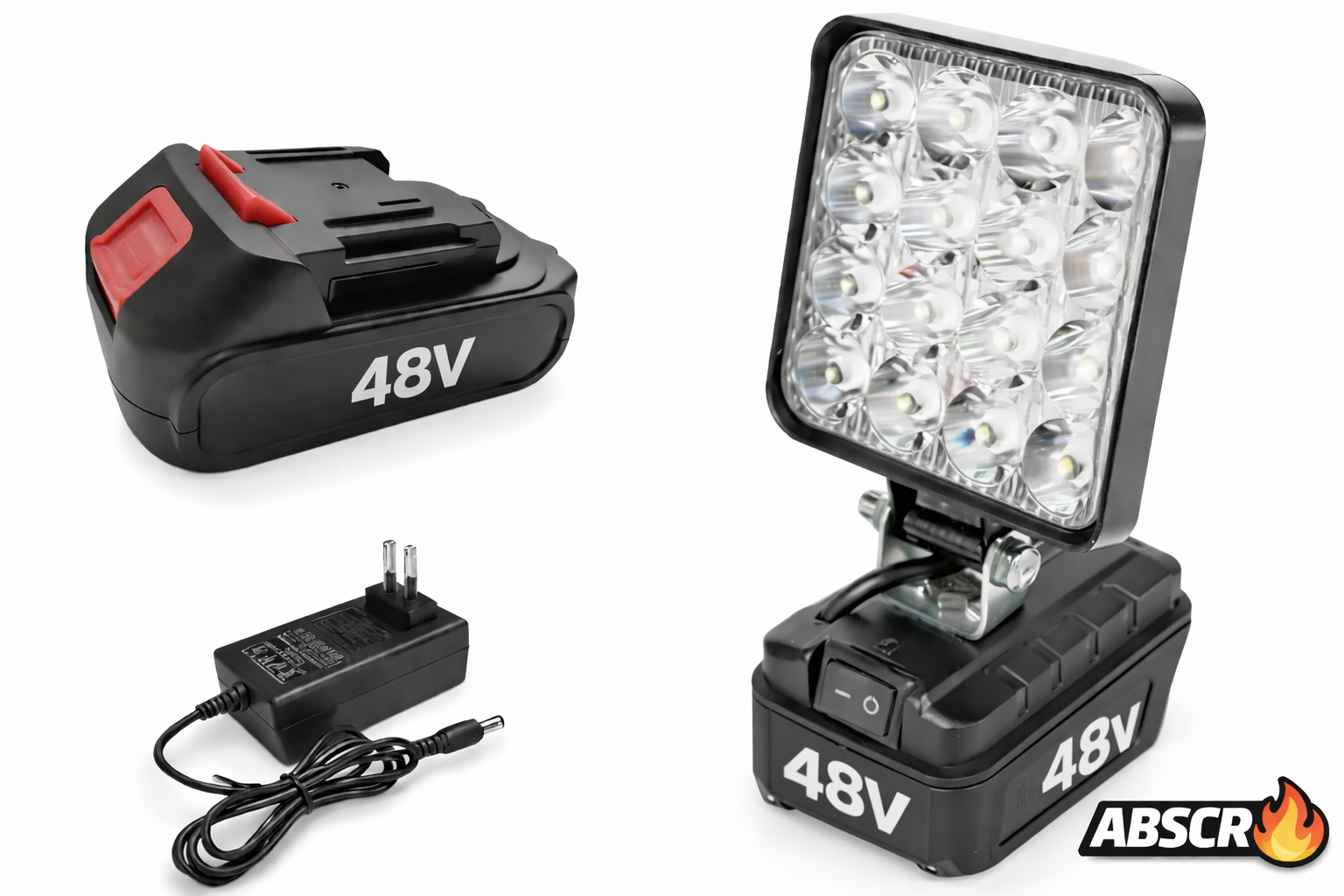 Lampa de lucru LED portabilă 48W cu acumulator Li-Ion 48V – Proiector reglabil 90°, iluminare puternică, autonomie mare PromotiiZilnice