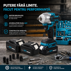 Trusa Masina de Impact si Insurubat 550Nm cu 2 Acumulatori 68V 5Ah, Motor Brushless, 43 Accesorii si Valiza Transport PromotiiZilnice