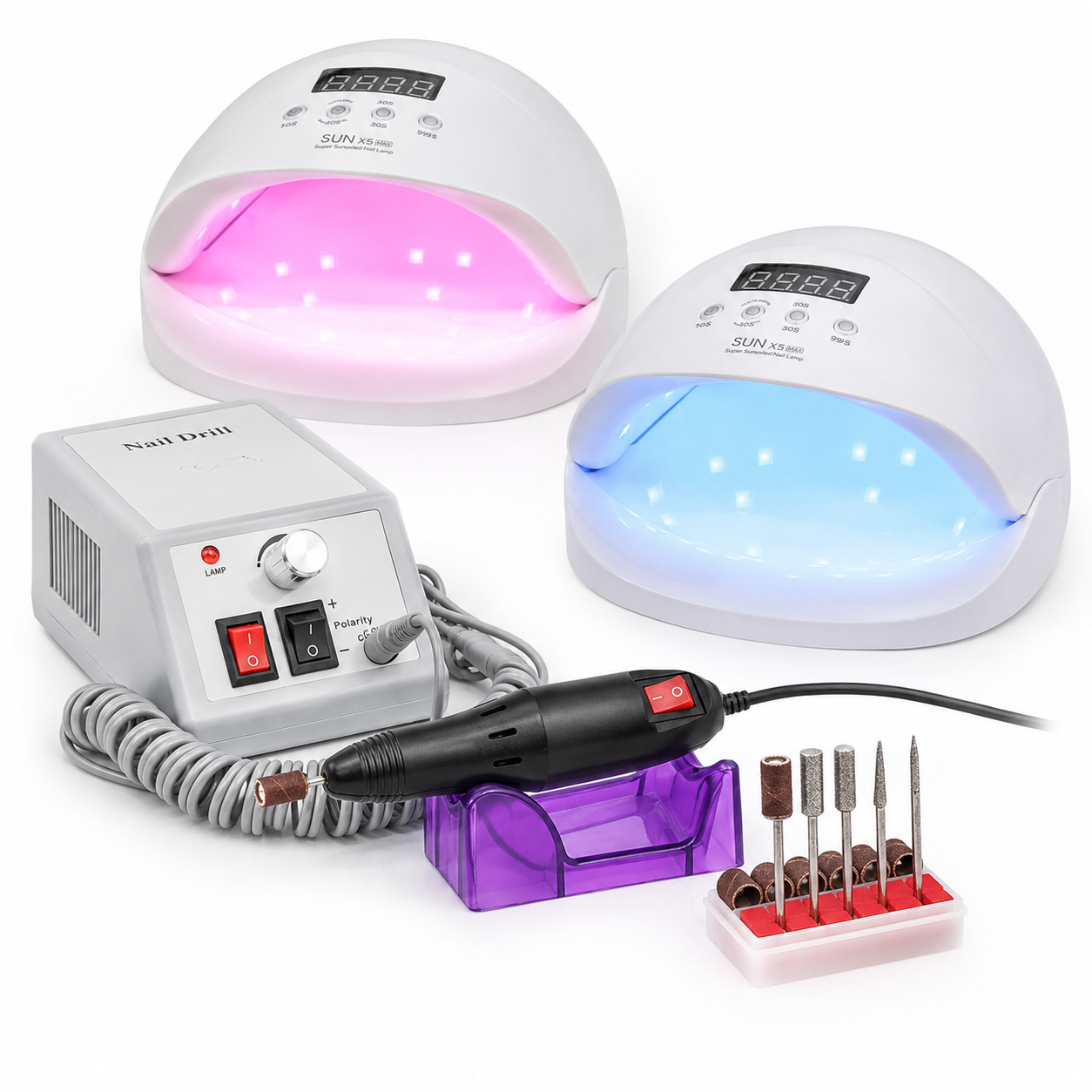 Set Profesional Manichiură UV LED – Freză Electrică Unghii + 2 Lămpi UV/LED pentru Gel, Semi și Pedichiură | Kit Complet Salon Acasă LUXORYABEAUTY