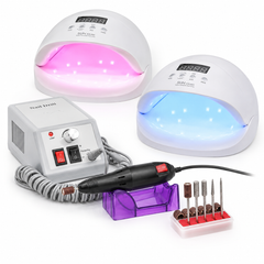 Set Profesional Manichiură UV LED – Freză Electrică Unghii + 2 Lămpi UV/LED pentru Gel, Semi și Pedichiură | Kit Complet Salon Acasă LUXORYABEAUTY