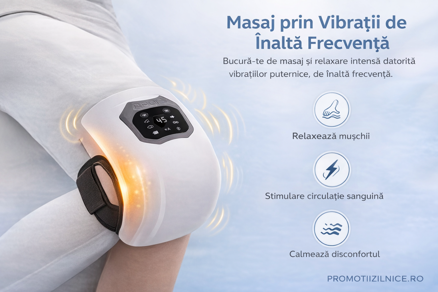 Aparat de masaj pentru genunchi cu incalzire, vibratii si control tactil PromotiiZilnice