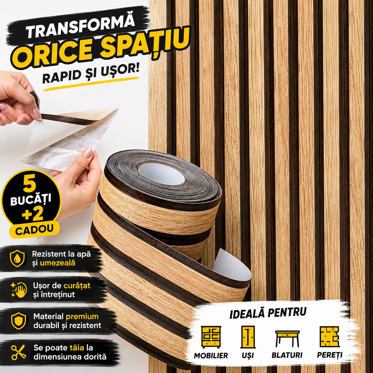 Set 7 Bucăți Folie Autocolantă pentru Mobilier și Pereți Aspect Lemn Modern | 5 + 2 Cadou Powersale