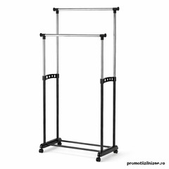 Suport Haine Dublu Reglabil cu Roti 100-170 cm – Stender Metalic pentru Umerase, Organizator Garderoba PromotiiZilnice