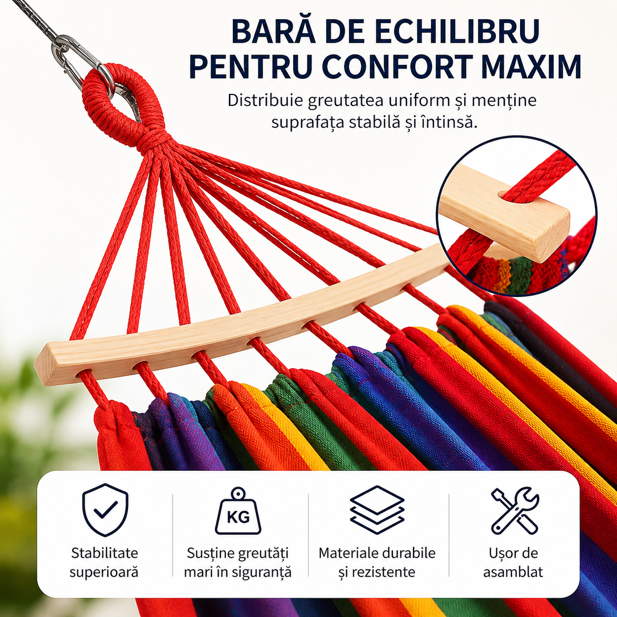Set 2 Hamace Multicolore 200x100 cm, Bumbac + Poliester, Pentru Gradina, Camping si Relaxare, Rezistente si Confortabile PromotiiZilnice