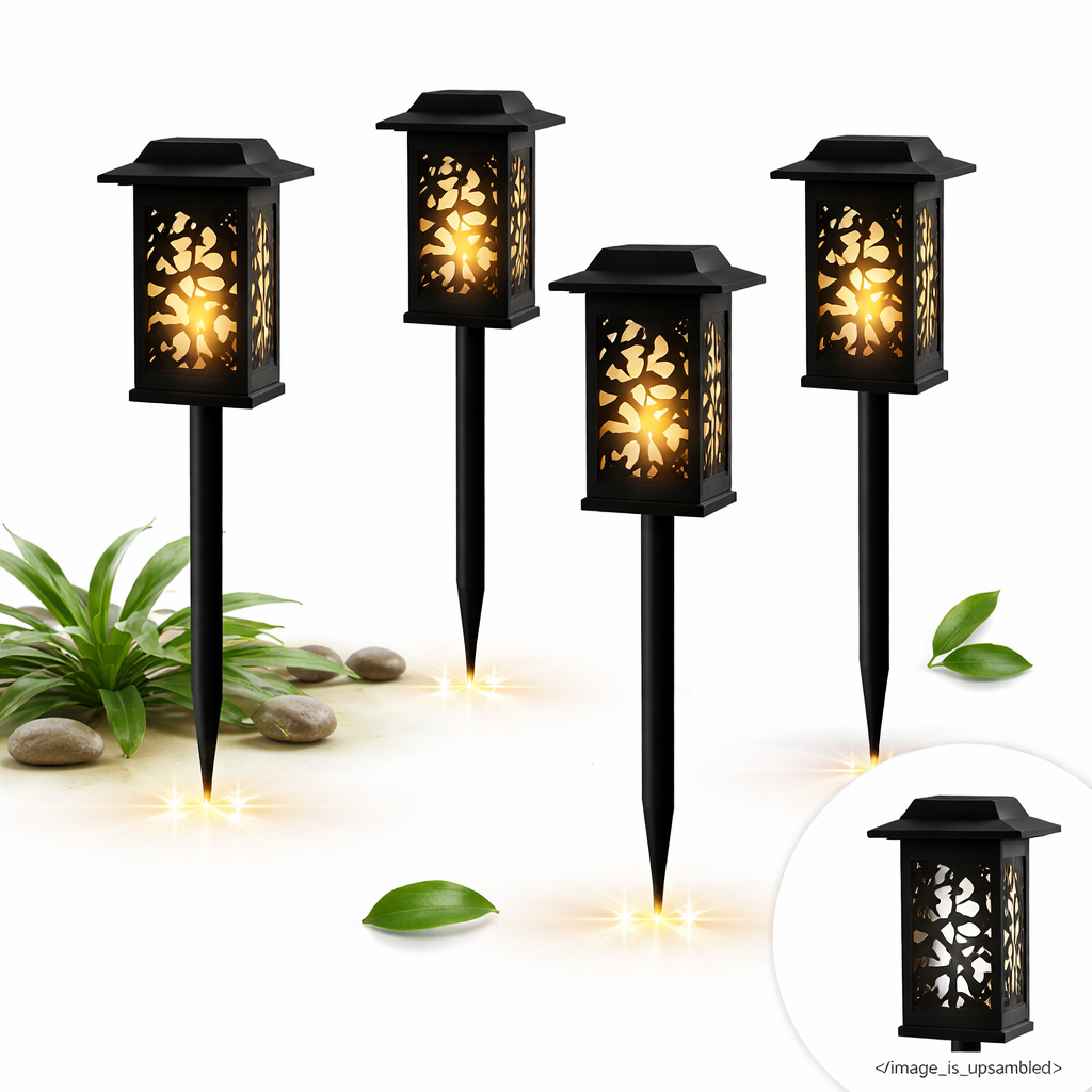 Set 6 Bucăți – Lampă Solară Decorativă pentru Grădină, Model Frunze, IP44, ABS Negru Powersale