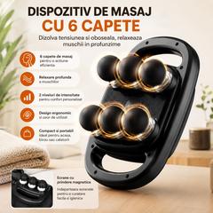 Aparat de Masaj Profesional cu 6 Capete, Display Digital, Lumină LED Roșie, Portabil, Relaxare Musculară Profundă Powersale