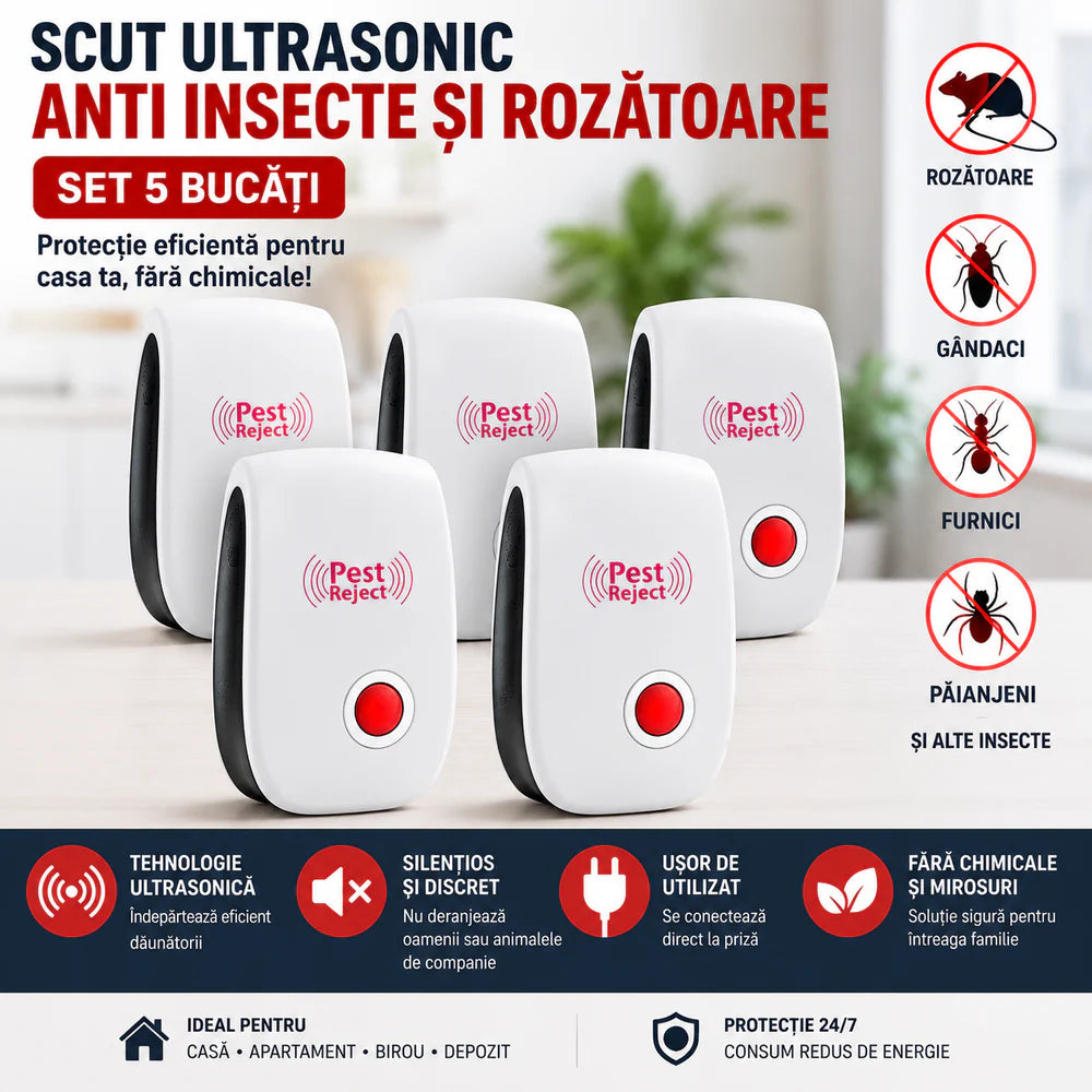 Set 5 Bucati Aparat Ultrasonic Anti Tantari, Gandaci, Furnici si Rozatoare PromotiiZilnice
