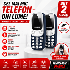 Set 2 x Mini Telefon Pocket Plus, Dual SIM, Bluetooth, Ultra Compact, Telefon de Buzunar cu Tastatura Fizica Powersale