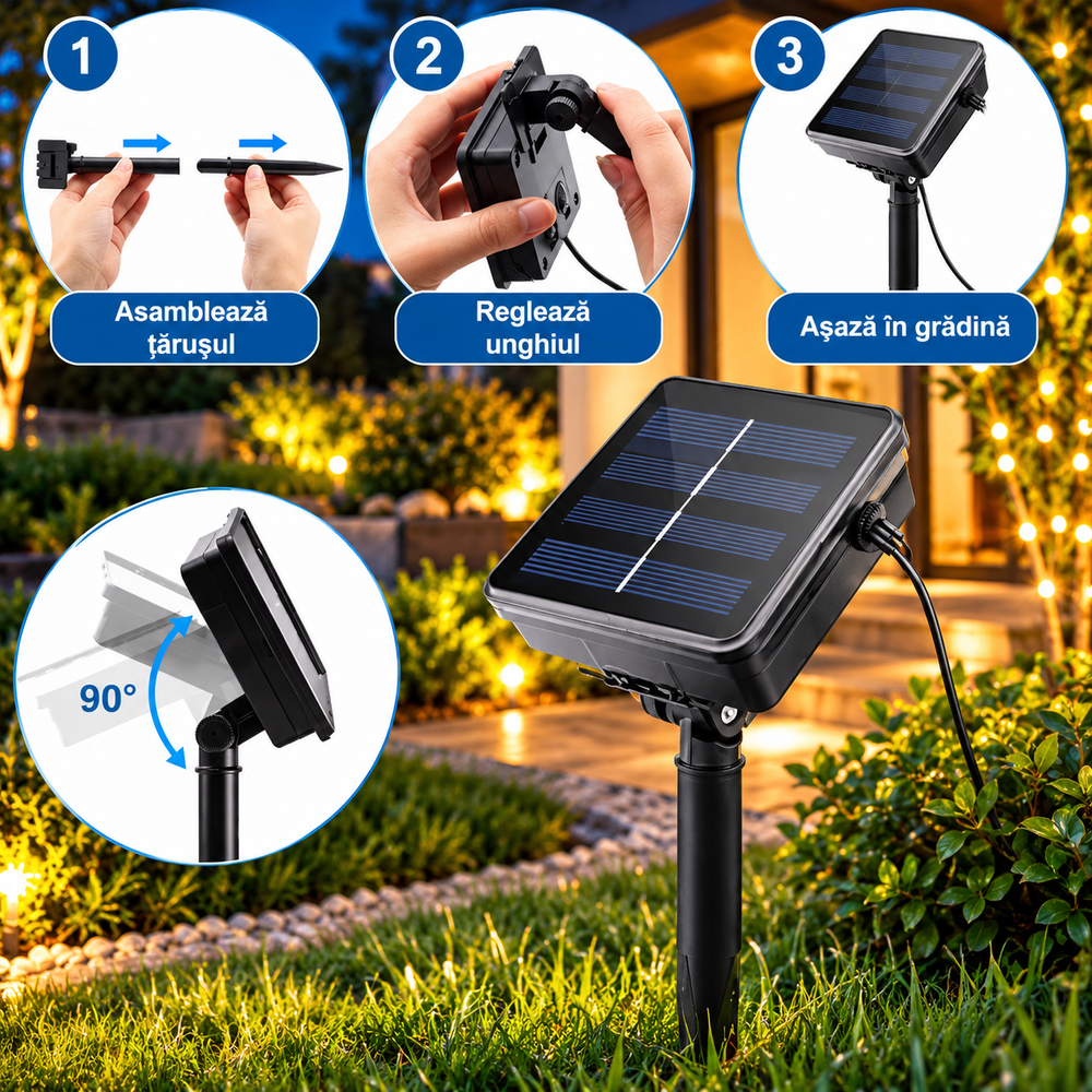 Set 2 Instalații Solare LED, 10 m, 100 LED-uri/Bucată Powersale