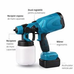Pistol de vopsit electric fără fir 210W, 2 acumulatori Li-Ion 48V, , rezervor 800 ml, pulverizare reglabilă Powersale