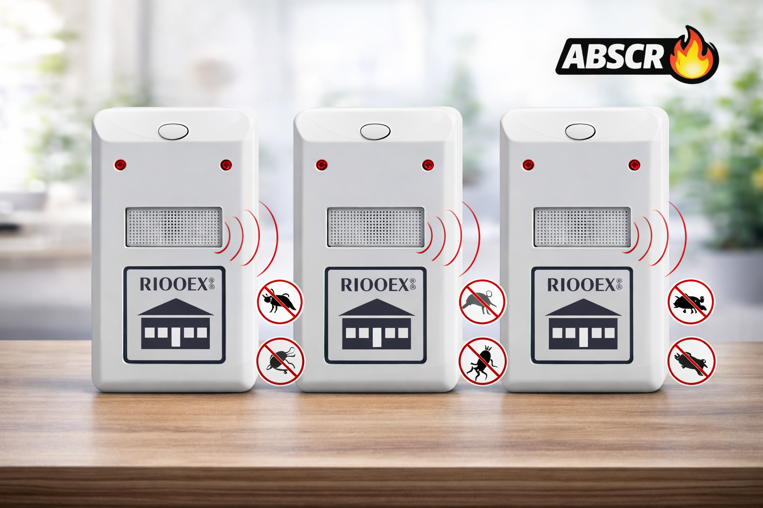Set 3 Bucati Aparat Antigandaci si Antirozatoare RIOOEX Plus – Dispozitiv Ultrasunete Anti Insecte si Soareci, Alb BoomSale