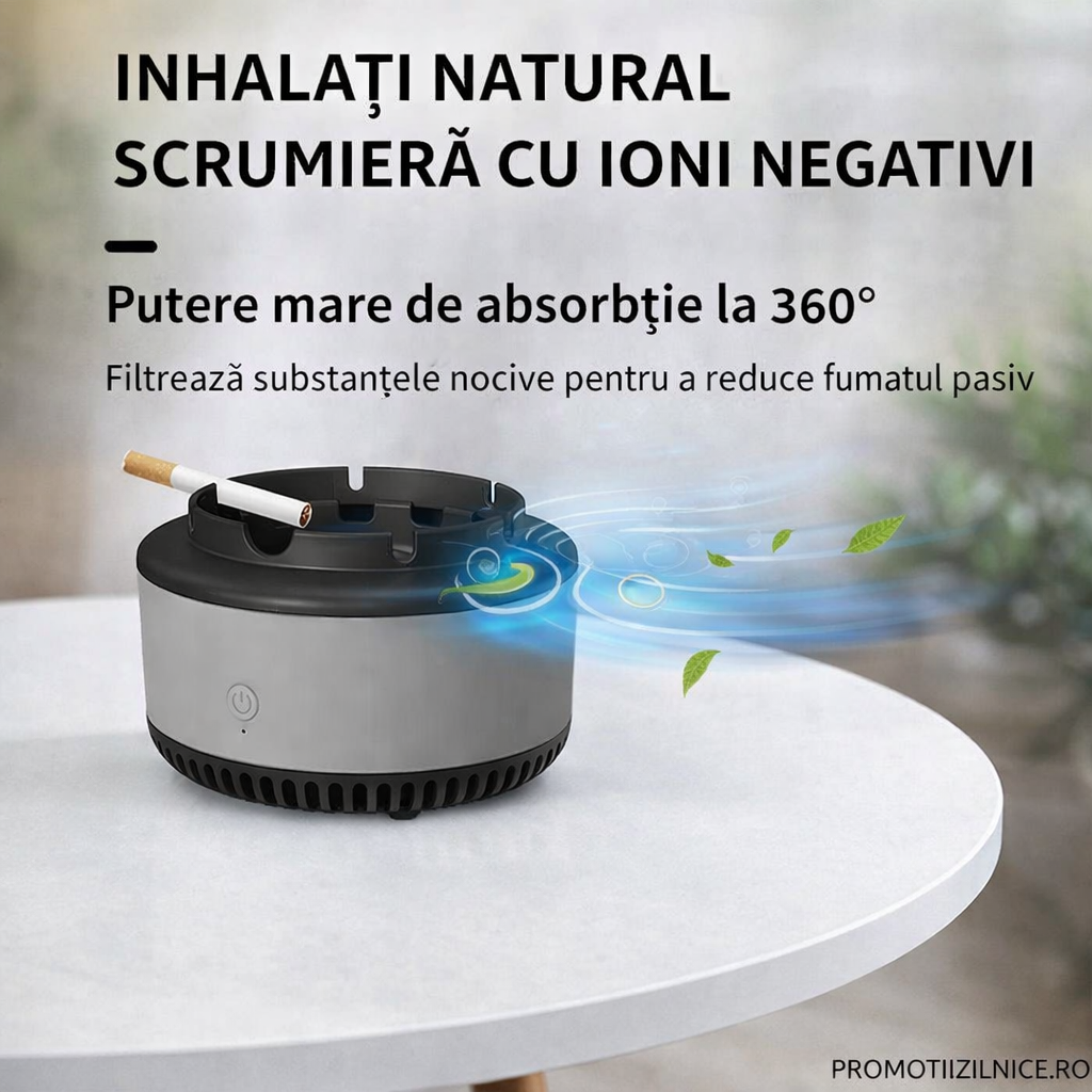 Scrumiera Inteligenta cu Purificare, Absoarbe si Neutralizeaza Fumul PromotiiZilnice