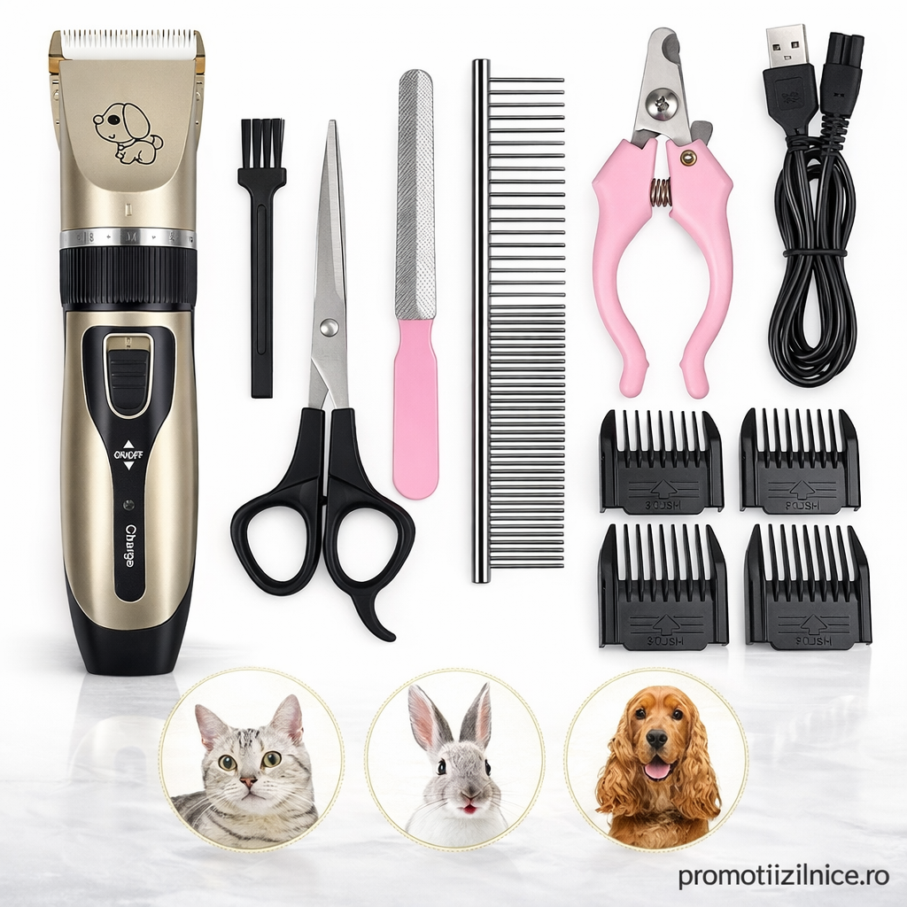 Set Profesional de Tuns și Îngrijire pentru Animale cu 4 Accesorii + Foarfecă, Pieptan, Clește și Pilă PromotiiZilnice