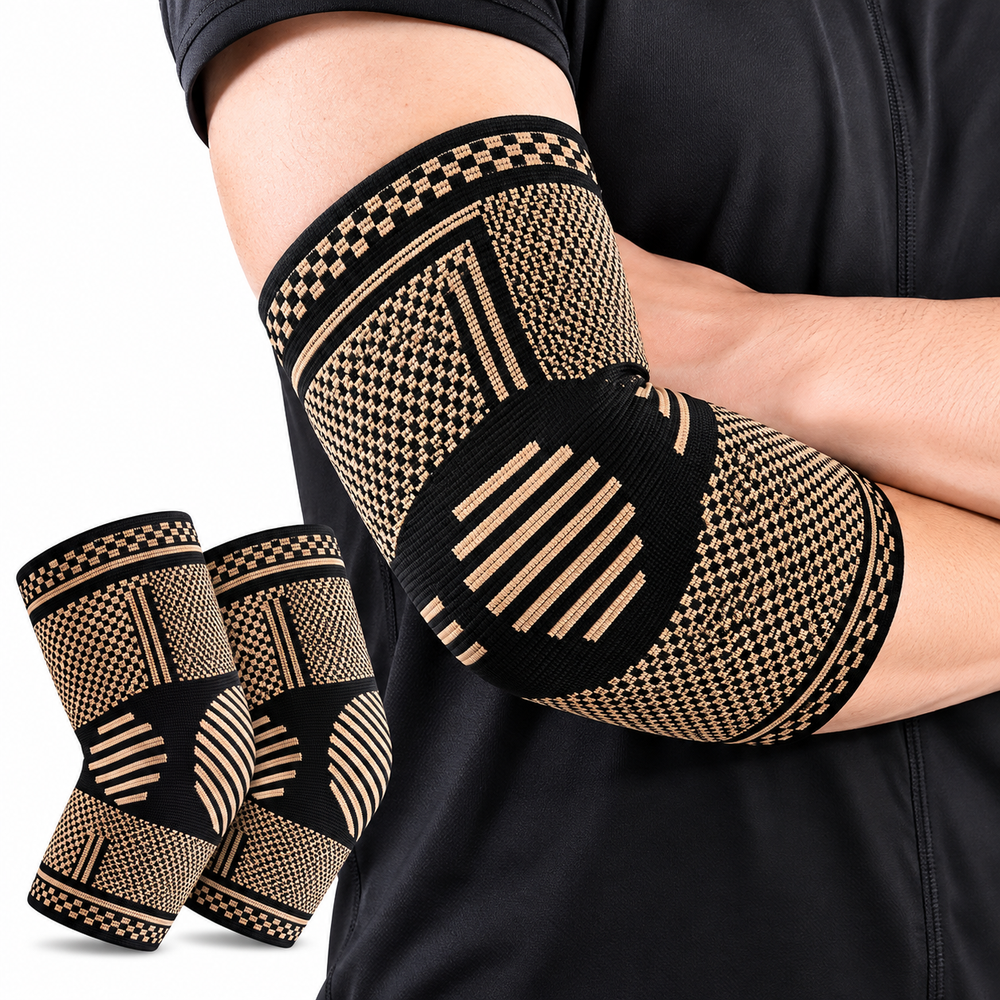 Set 2 Cotiere Compresive cu Inserție de Cupru, Suport Elastic pentru Cot, Sport și Activități Zilnice, Negru PromotiiZilnice