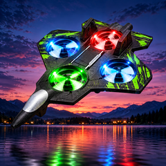 Avion cu Telecomandă RC, Acrobații 360°, Lumini LED Multicolore, Spumă Ușoară, Negru-Verde Powersale