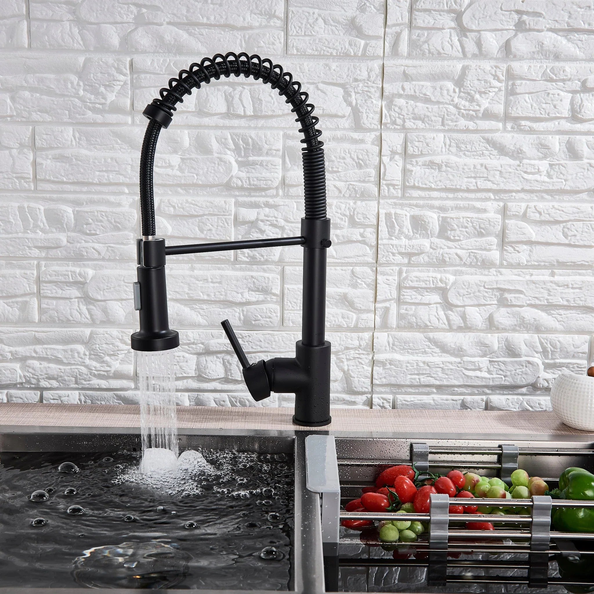 Baterie de bucatarie retractabila, rotire 360 grade, negru, montare pe blat PromotiiZilnice