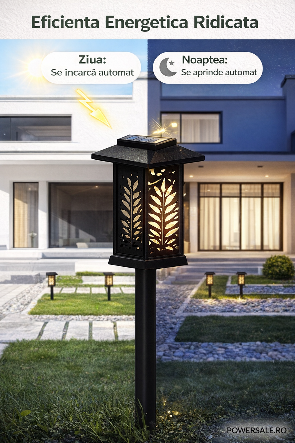 Set 6 Bucăți – Lampă Solară Decorativă pentru Grădină, Model Frunze, IP44, ABS Negru Powersale