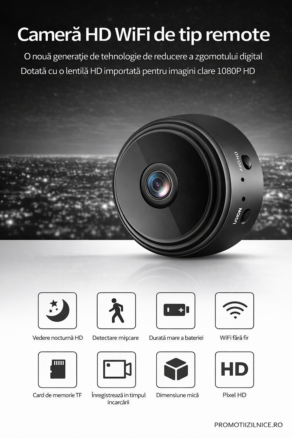 Set 2 Camere de Supraveghere WiFi HD 1080P cu Detectie Miscare – Monitorizare Interior, Control prin Telefon PromotiiZilnice