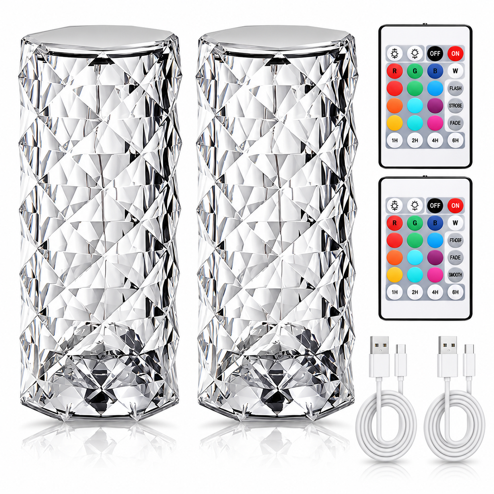 Set 2 Lămpi LED Ambientale RGB, Tip Cristal, cu Telecomandă, Control Tactil, Reîncărcabile USB, Efecte Luminoase PromotiiZilnice
