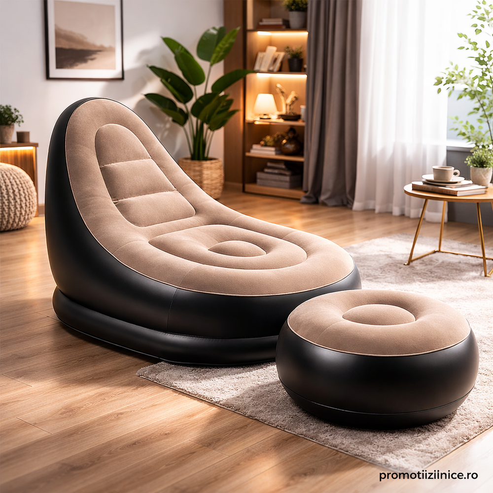 Fotoliu Gonflabil Premium cu Suport pentru Picioare, Înveliș Catifelat, Design Ergonomic PromotiiZilnice