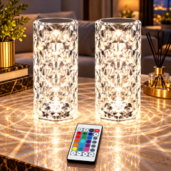 Set 2 Lămpi LED Ambientale RGB, Tip Cristal, cu Telecomandă, Control Tactil, Reîncărcabile USB, Efecte Luminoase PromotiiZilnice