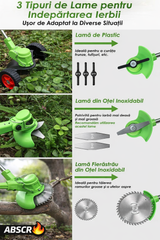 Motocoasă Electrică cu 2 Acumulatori 48V 4000 mAh, 18000 RPM, cu Roți Detasabile, Disc + 2 Lame + 5 Palete Incluse – Trimmer Profesional Iarbă și Buruieni BoomSale