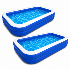 Set 2 x Piscina Gonflabila Mare pentru Familie, 200 x 120 x 40 cm, 2 Inele de Siguranta, PVC Rezistent, Albastru Powersale