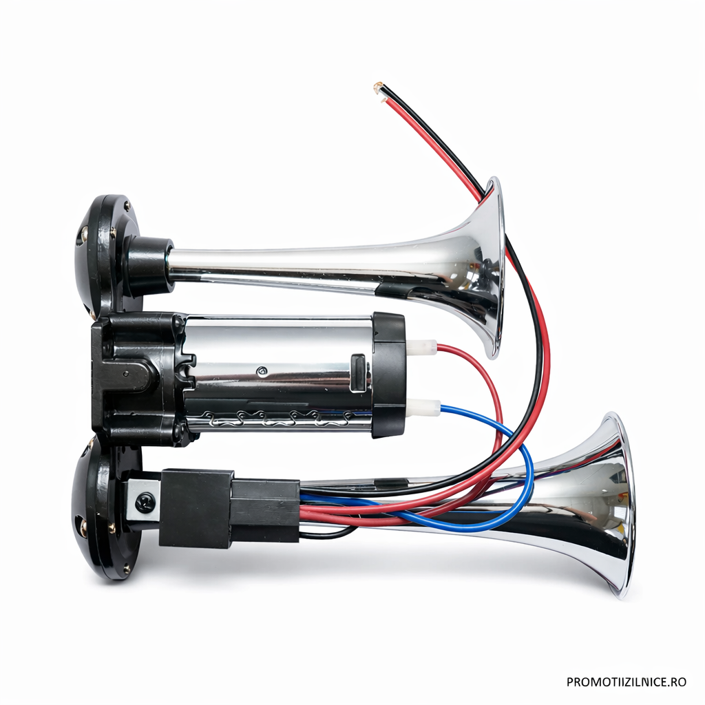 Claxon Auto 12V cu Compresor Energy Premium, 2 Goarne Cromate, Sistem Dublu Sunet Puternic, Montaj Universal PromotiiZilnice