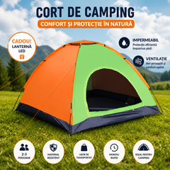 Cort Camping 3-4 Persoane 200x200x135 cm Impermeabil + Lanterna de Cap Cadou – Montare Rapida, Material Rezistent PromotiiZilnice