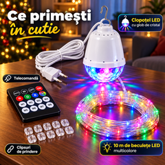Instalație LED de Crăciun cu Clopoțel Luminos pentru Vârful Bradului, 10 m, Glob de Cristal, Telecomandă, 8 Moduri de Iluminare, Multicolor Powersale