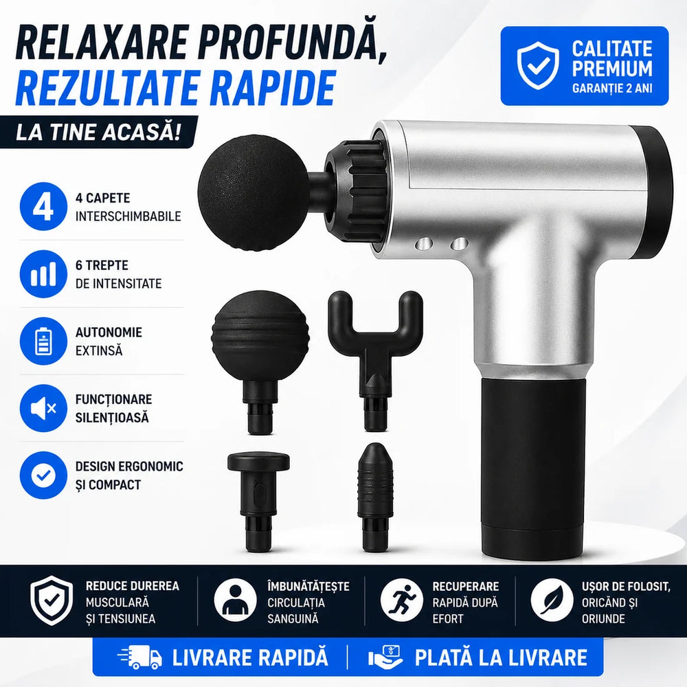 Aparat de Masaj Profesional, 4 Capete, 6 Trepte de Viteză, 3400 RPM PromotiiZilnice
