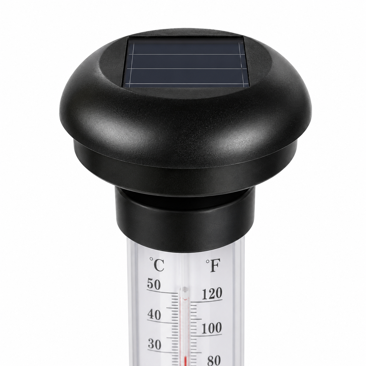 Set 2 Termometre Solare de Gradina cu Lampa LED, Afisaj Dual Celsius/Fahrenheit, Aprindere Automata, Incarcare Solara, Tarus Inclus, 35 cm, Negru PromotiiZilnice