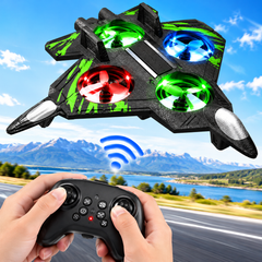 Avion cu Telecomandă RC, Acrobații 360°, Lumini LED Multicolore, Spumă Ușoară, Negru-Verde Powersale