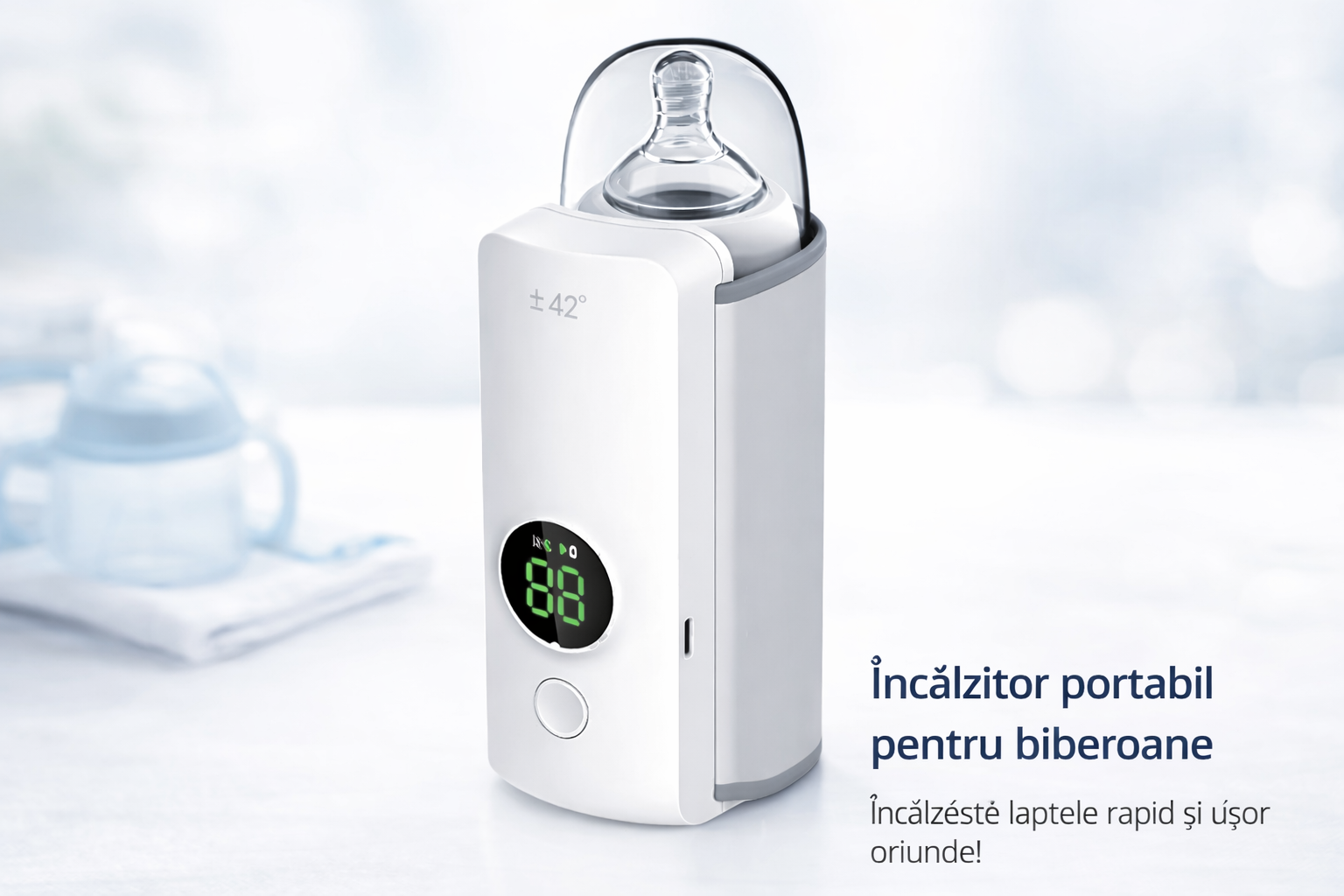 Incalzitor Biberon Portabil cu Acumulator 6000mAh, 6 Trepte de Temperatura, Compact pentru Calatorii PromotiiZilnice