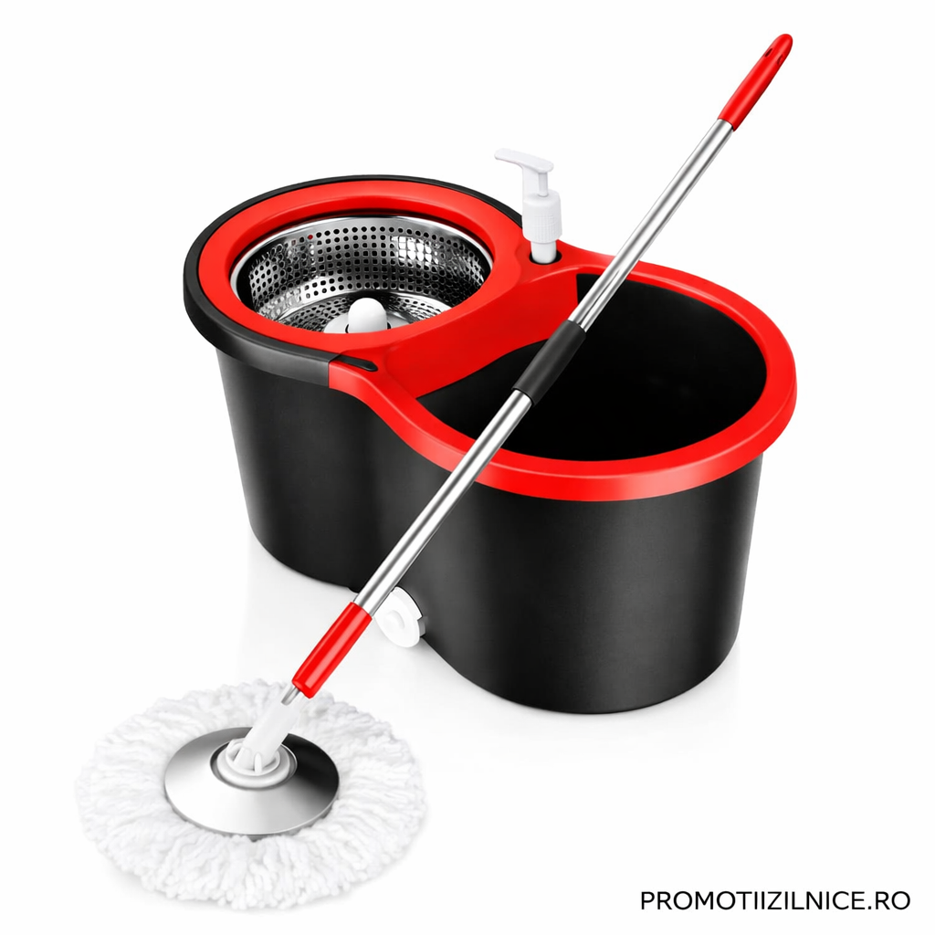 Set Mop Rotativ cu Găleată 360°, Mâner Inox + 5 Rezerve Cadou PromotiiZilnice