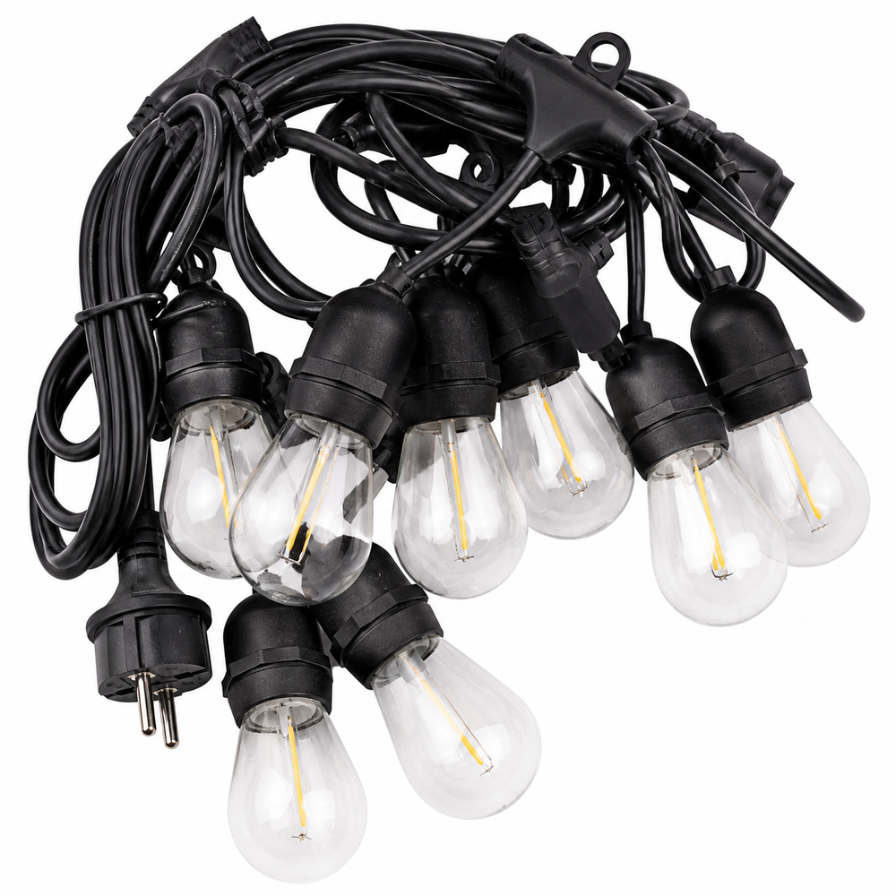 Ghirlandă LED 20 Metri cu 40 Becuri Filament E27, Impermeabilă IP65, Lumina Caldă, Exterior Terasă Grădină Powersale