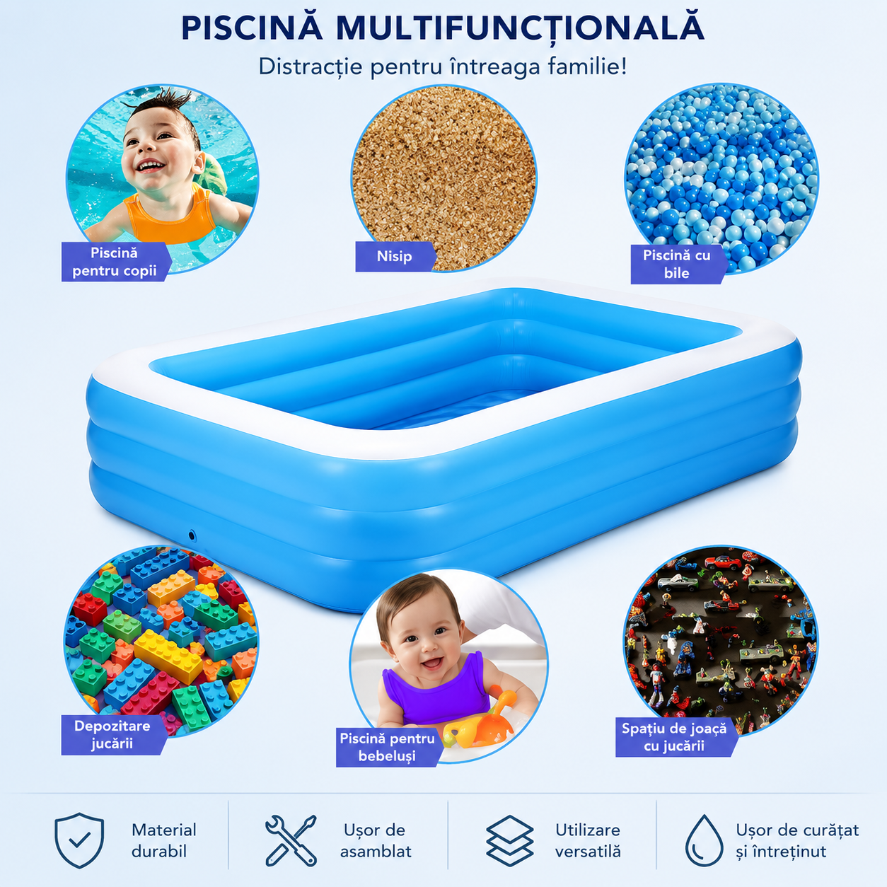 Piscina Gonflabila Family Pool XXL 201 x 150 x 51 cm – Distractie Racoritoare pentru Intreaga Familie Powersale