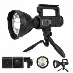 Lanterna LED Reincarcabila Profesionala 4000 Lumeni, Functie Powerbank, Trepied Inclus, 4 Moduri Iluminare, USB, Raza Mare de Actiune, Negru PromotiiZilnice
